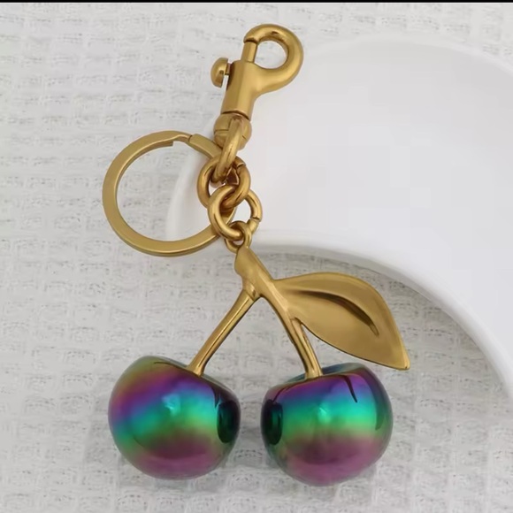 Source Unknown Accessories - Iridescent Chrome Cherry Keychain/Bag Charm NWT